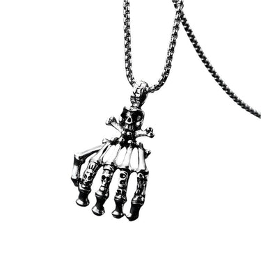 Sterling Silver Skeleton Hand Bone Pendant Necklace
